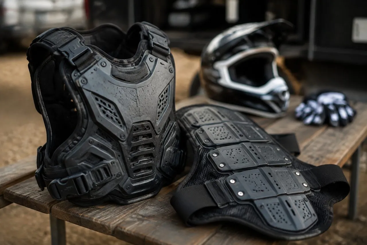 Gilet de protection moto cross: pare-pierres, dorsale et taille